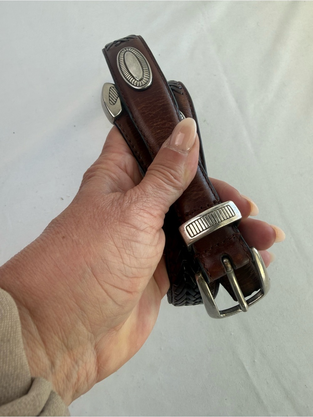 Unisex Fossil Brown Leather Belt with Silver Accents